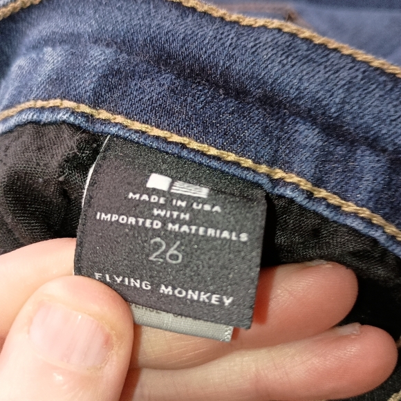 FLYING MONKEY Designer distressed ripped Thrash Holy Dark Wash blue jeans (#196) - Picture 4 of 7